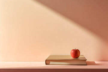 Minimalist peach fuzz colored book with subtle shadows on a table