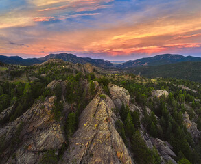 an aerial view of the rocky terrain in the middle of the mountains, Front Range, Colorado