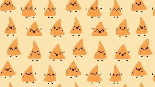 Cute happy funny nachos animation Loop Background. Video flat cartoon animation design element. 4K video footage