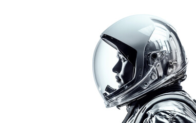Astronaut in a Reflective Visor Helmet Looking out Isolated on Transparent Background PNG.