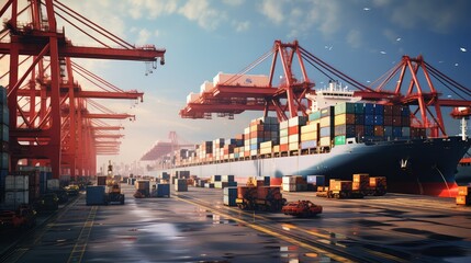 Fototapeta na wymiar vessel sea ship cargo illustration freight transportation, logistics maritime, import container vessel sea ship cargo