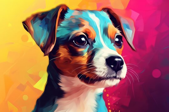 Jack Russell Terrier puppy in abstract graphic style. The highlight is the ultra-bright neon art.