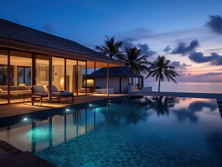 the pool at or near maldives at twilight