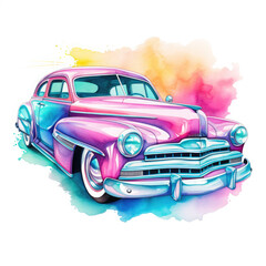 Coupe car in neon style Illustration, Generative Ai