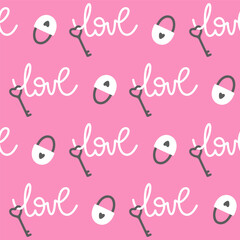 Seamless pattern lovelock, love key, hearts