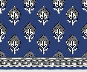 BLOCK FLORAL ALL OVER PRINT SEAMLESS PATTERN WITH BORDER VECTOR ILLUSTRATION