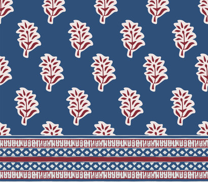 FLORAL BLOCK WITH BORDER ALL OVER PRINT SEAMLESS PATTERN VECTOR ILLUSTRATION