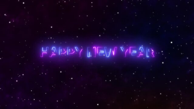 Happy new year countdown. Neon blue and purple Traveling through sky star fields space supernova colorful light glowing. Space Nebula moving with stars space night galaxy nebula. square frame