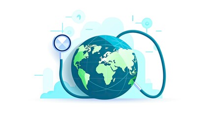 World Health Day Concept Minimalist Globe with Stethoscope Illustration