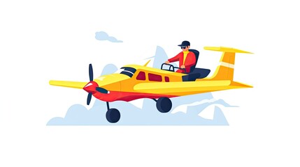 Obraz na płótnie Canvas Minimalist UI illustration of a pilot flying a plane in a flat illustration style on a white background