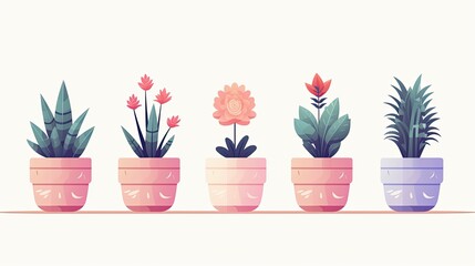Minimalist UI illustration of a potted succulent collection in a flat illustration