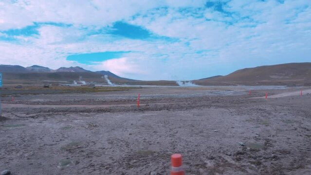 Moving View Of Steaming El Tatio Geysers in The Atacama Desert, Chile, South America