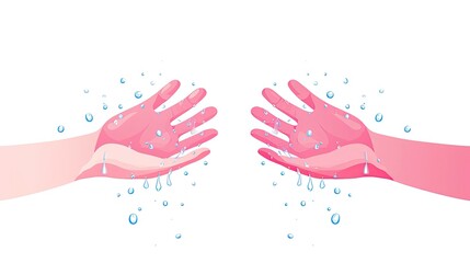 Minimalist UI illustration of hands washing with soap and water, representing hygiene for World Health Day - obrazy, fototapety, plakaty