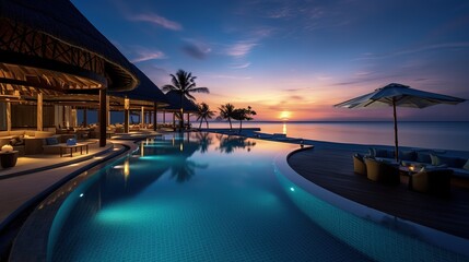 Fototapeta na wymiar the pool at or near maldives at twilight