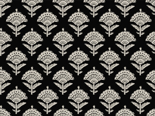 BLOCK FLORAL ALL OVER PRINT SEAMLESS PATTERN WITH BORDER VECTOR ILLUSTRATION