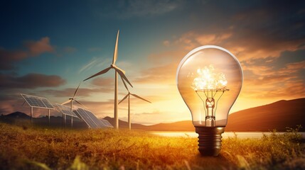 Renewable Energy Concept: Illuminated Path to a Brighter Future with Sustainable Power Sources - obrazy, fototapety, plakaty
