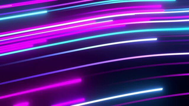 cycled 3d animation. Abstract background with ascending colorful neon lines, glowing trails looped Abstract Pink blue and purple vertical neon lines with glowing trails. Appear, slide up and fade way