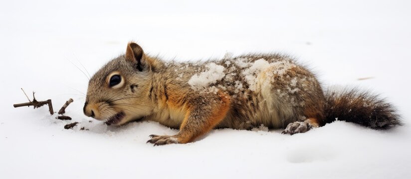 Frozen squirrel killed in Canadian park.