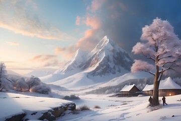 winter landscape in the mountains with snow