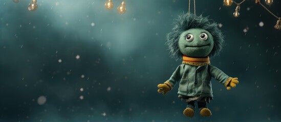 Puppet on holiday tree. Theater character. - obrazy, fototapety, plakaty