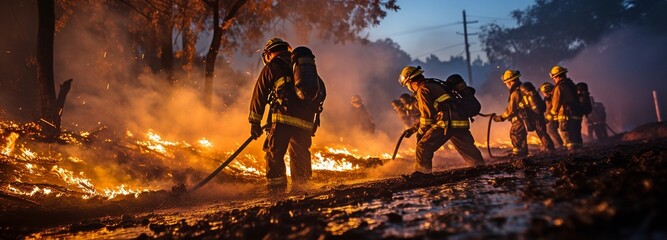 Fighting a forest fire with firefighters .