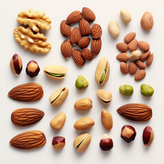 many types of nuts on the background