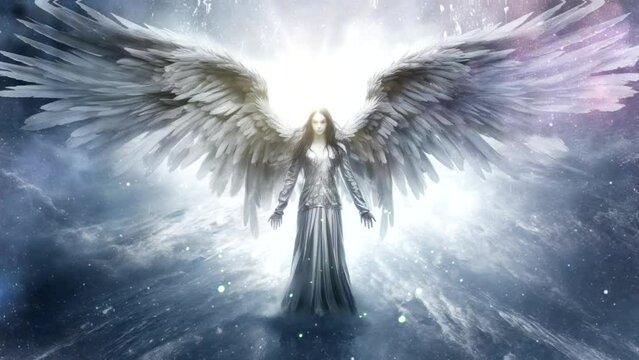 an angel with two wings from heaven fly at night space  looping  video animation background