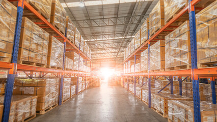Full of goods stock in warehouse industrial and logistics background. Commercial Storage area....