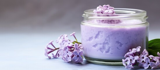 Obraz na płótnie Canvas Sweet violet scented deodorant made at home, in a glass jar.