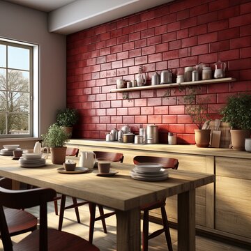 Kitchen Pantry Design In Country Theme Style House Decorate Fine Detail Interior Space Creative Home Decoration Closeup In Red Burgandy Accent Color Material Scheme