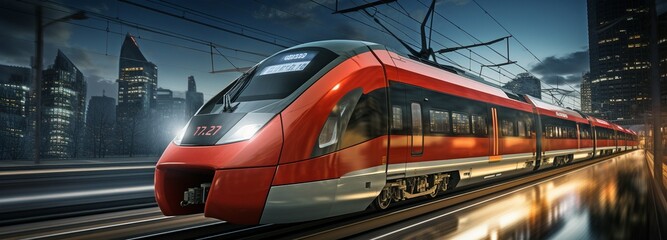 Fototapeta na wymiar Stunning motion blur captured of a vibrant crimson express train on tracks.