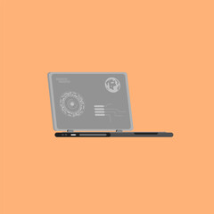 Laptop computer on orange background, vector illustration