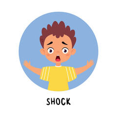 Kid Emotion with Shocked Boy Character in Round Shape Show Face Expression Vector Illustration