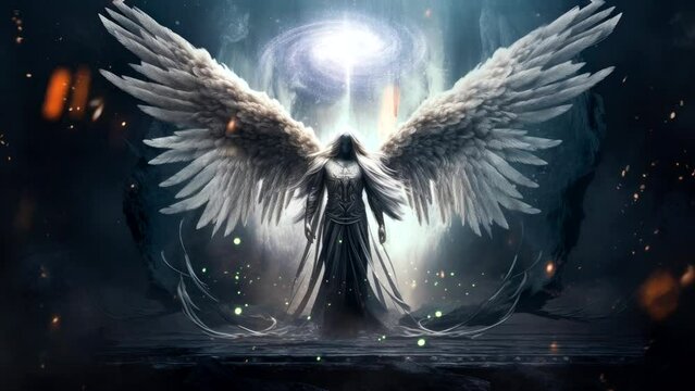 the angel with two wings from heaven at night seamless looping virtual time-lapse video animation background. 