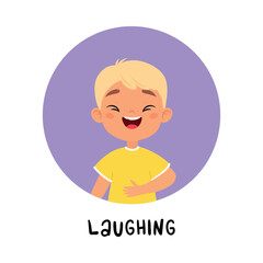 Kid Emotion with Laughing Boy Character in Round Shape Show Face Expression Vector Illustration