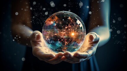 Abstract Palm Hands Connecting Global Networks: Innovative Technology in Science and Communication Concept