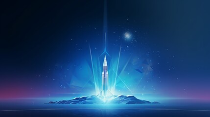 Dynamic Digital Rocket Launch: Business Development Concept in Low Poly Wireframe - Outer Space...