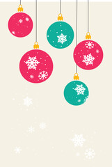 Christmas or New Year card. Bright Christmas tree decorations decorated with snow on a light background. Vector abstraction