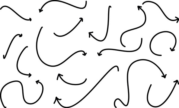 Vector curved sketch arrows collection hand drawn vector arrows pointing different directions