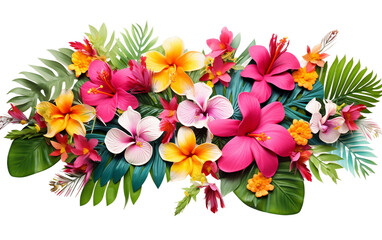 Bursting Foliage: Tropical Spring's Palette Flowers Isolated on Transparent Background PNG.