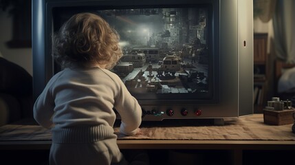 Fototapeta na wymiar Joyful AI-Enhanced Image: Child Enthusiastically Playing on a Gaming Console, Creativity and Fun Concept