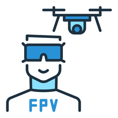 Man with Goggles and FPV Drone vector concept colored icon