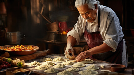Crafting Tortilla, A Chef's Skillful Hands at Work in the Traditional Kitchen