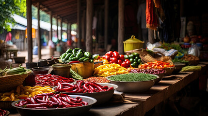 Mexican Spice Traditional Market, A Vibrant Fusion of Peppers and Vegetables in the Market