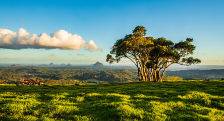The sunset view of the Mountain View Rd in Maleny in sunny days - obrazy, fototapety, plakaty