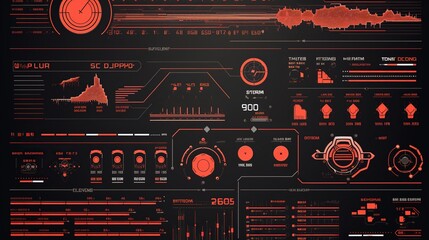 Retro Futuristic Cyberpunk Collection: Geometric Shapes, Infographics, and Graphic Elements on Gray Background - Vector Design