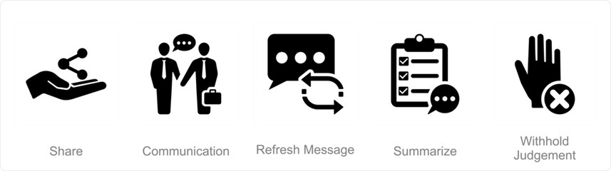 A set of 5 Active Listening icons as share, communication, refresh message