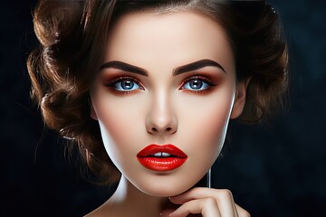 Fototapeta premium face skin healthy clean color lips red makeup daily fresh lady model woman beautiful portrait glamour sensual make-up eye spa lipstick half fashion close pure lip girl white smokey care honed