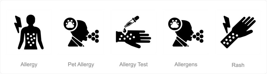 A set of 5 Allergy icons as allergy, pet allergy, allergy test