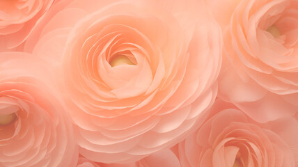 Close-up of Ranunculus flowers in the 2024 color Peach Fuzz.